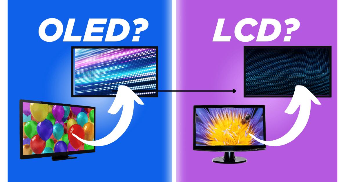 Comparison of OLED and LCD displays showcasing image quality differences and technology highlights.