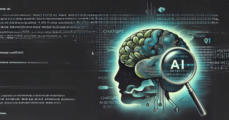 A futuristic illustration depicting the concept of making ChatGPT undetectable. It features a glowing brain with digital patterns, a magnifying glass highlighting "AI Detection," and binary code in the background. The design emphasizes AI blending seamlessly with natural outputs.